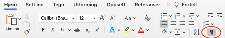 Verktøylinjen i Microsoft Word