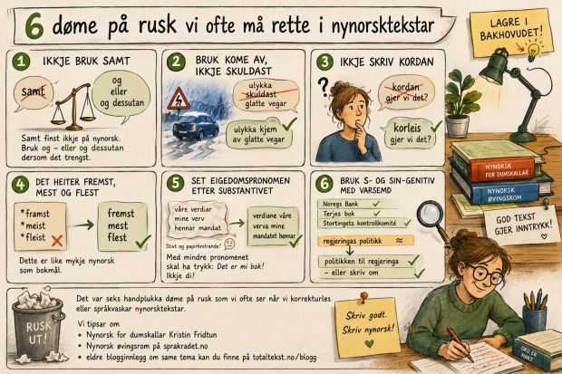 En språkperson som retter en tekst