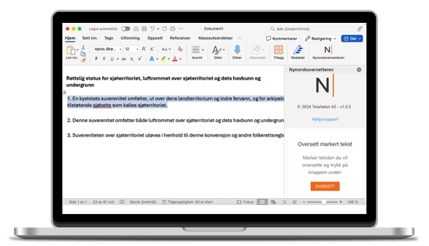 Skjermbilde av Nynorskoversetteren